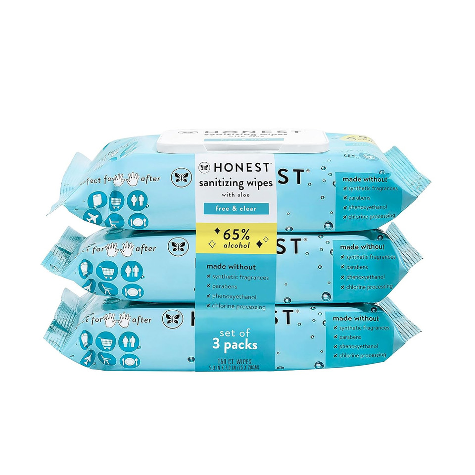 The Honest Company Sanitizing Alcohol Wipes | Kills 99% of Germs, Made With Aloe | Unscented, 150 Count (3 Packs of 50)50 Count (Pack of 3)