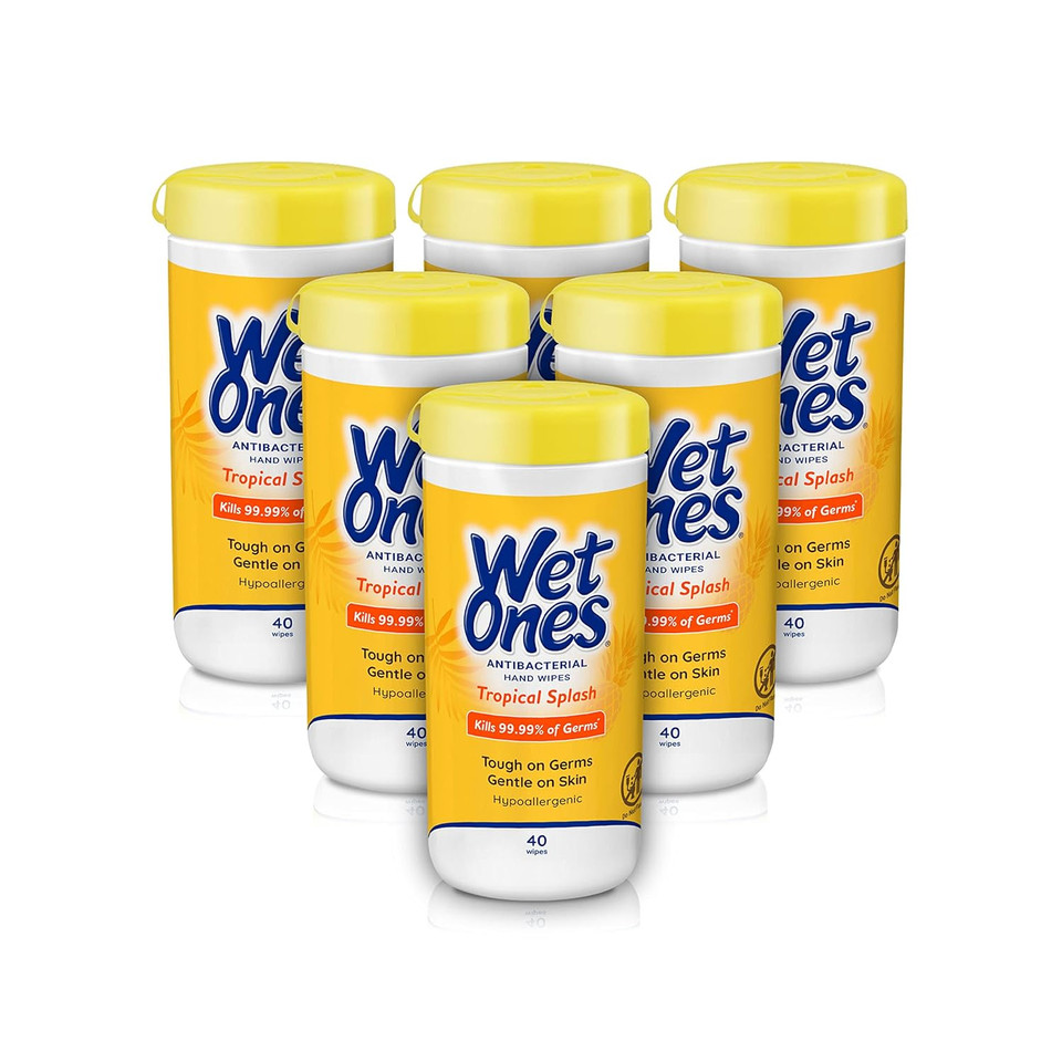 Wet Ones Antibacterial Hand Wipes, Tropical Splash Wipes | Antibacterial Wipes, Hand Sanitizer Wipes, Wet Ones Wipes, 40 ct. Canister (6 pack)