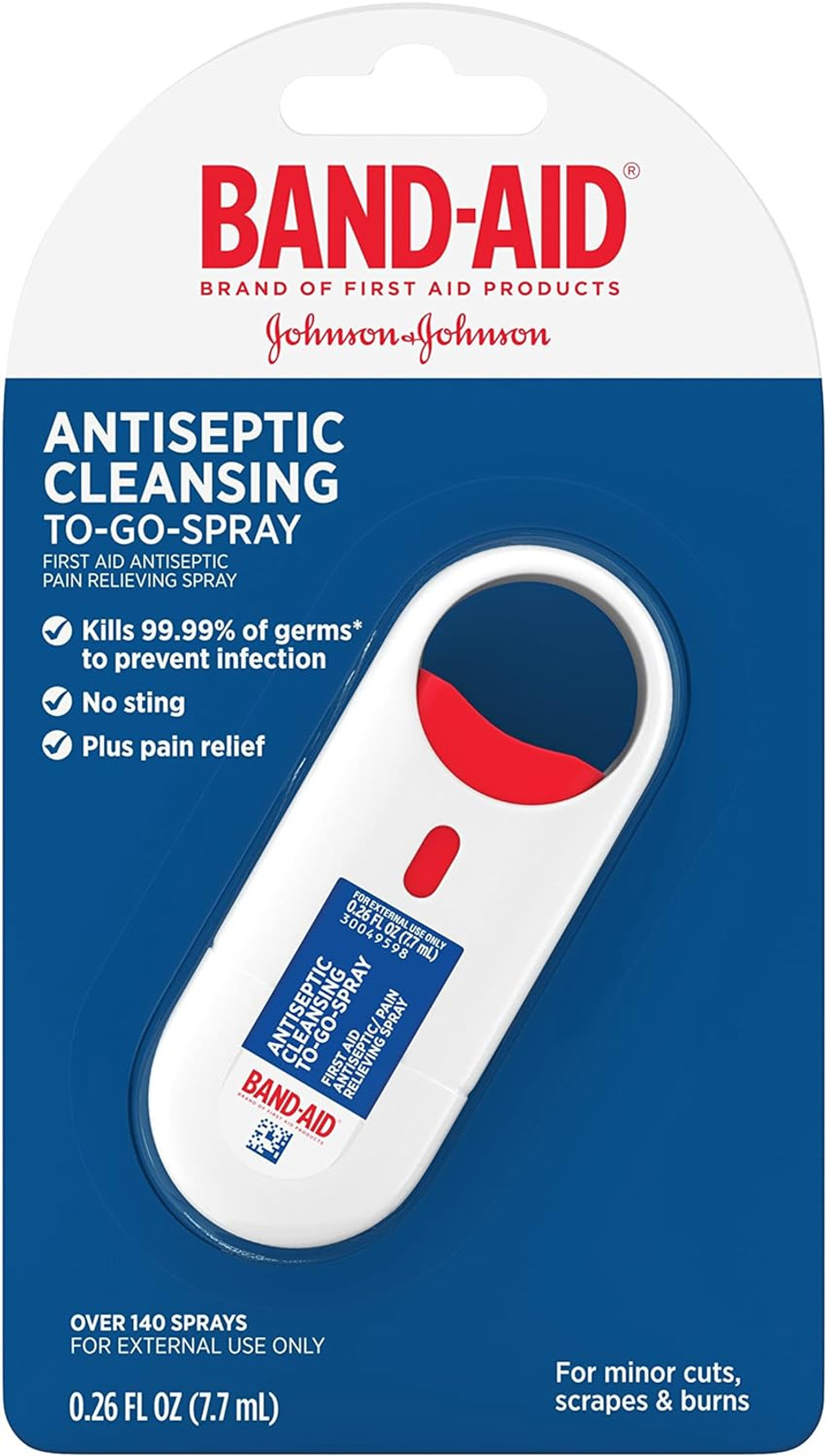 Band-Aid Brand Antiseptic Cleansing To-Go-Spray, First Aid Antiseptic Spray Relieves Pain & Kills Germs Anywhere, Benzalkonium Cl Antiseptic & Pramoxine Hcl Topical Analgesic, 26 Fl. Oz0.26 Fl Oz (Pack Of 1)