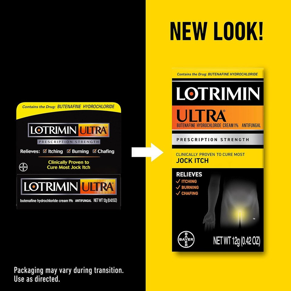 Lotrimin Ultra Antifungal Jock Itch Cream - Powerful Butenafine Hydrochloride Treatment for Jock Itch and Fungal Infections, 0.42 Ounce (12 Grams) (Packaging May Vary)