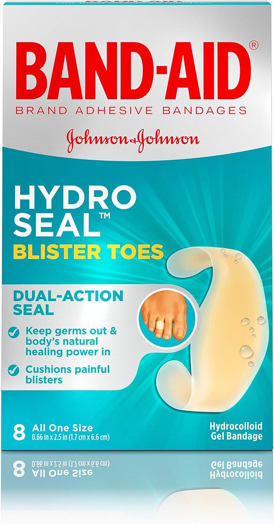 Band-Aid Brand Hydro Seal Adhesive Bandages For Toe Blisters, Waterproof Blister Pad, 8 Count