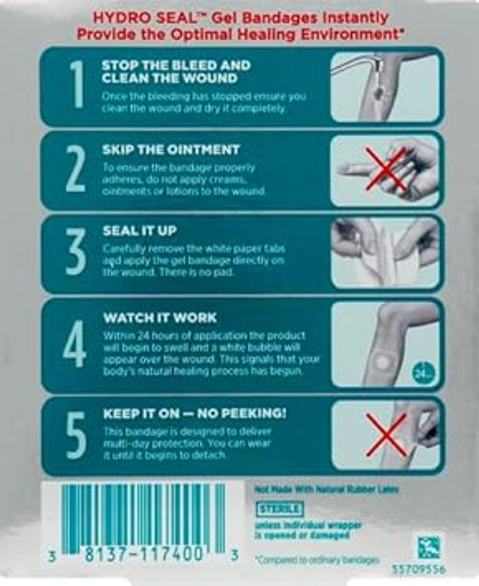 Band-Aid Brand Hydro Seal Adhesive Hydrocolloid Gel Bandages For Wound Care & Blister Relief, All Purpose Waterproof & Shower Proof Blister Pad, Sterile & Long-Lasting, Extra Large, 3 Ct