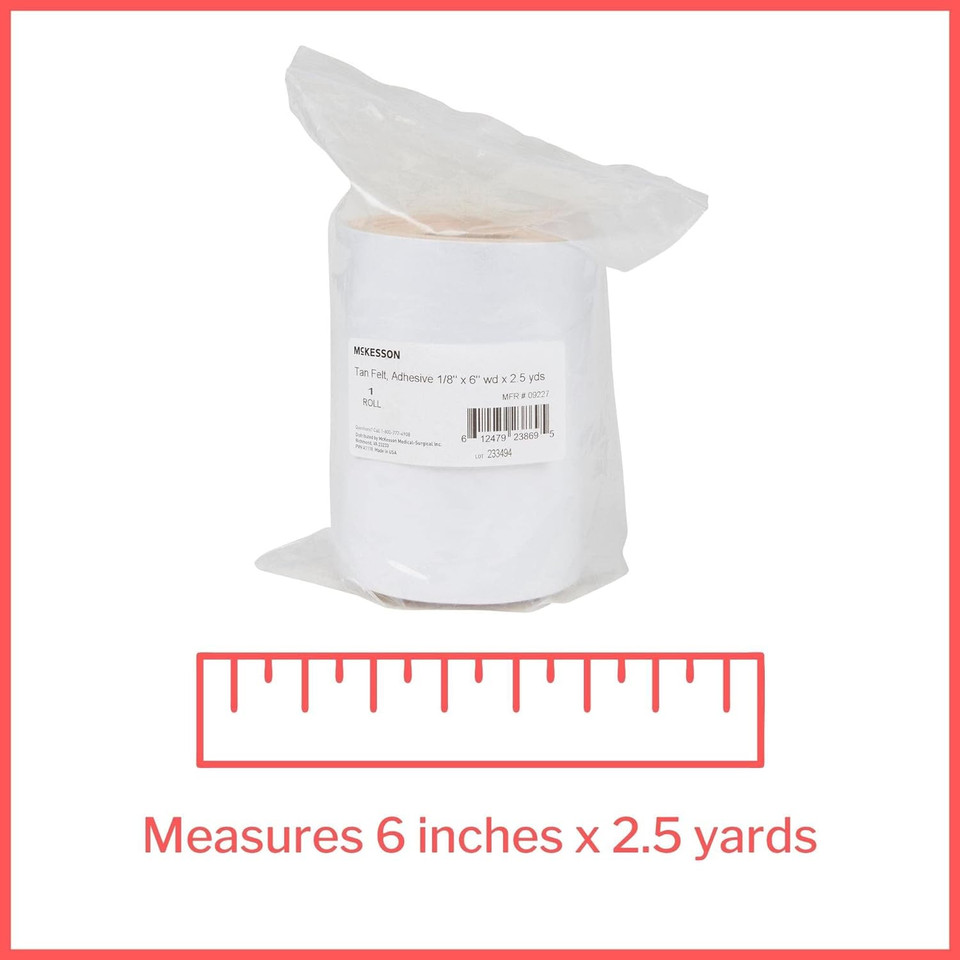 Mckesson Orthopedic Felt Roll - Non-Sterile, Adhesive Rayon/Wool Medical Padding - Tan, 1/8 In Thick, 6 In X 2 1/2 Yd, 1 Count