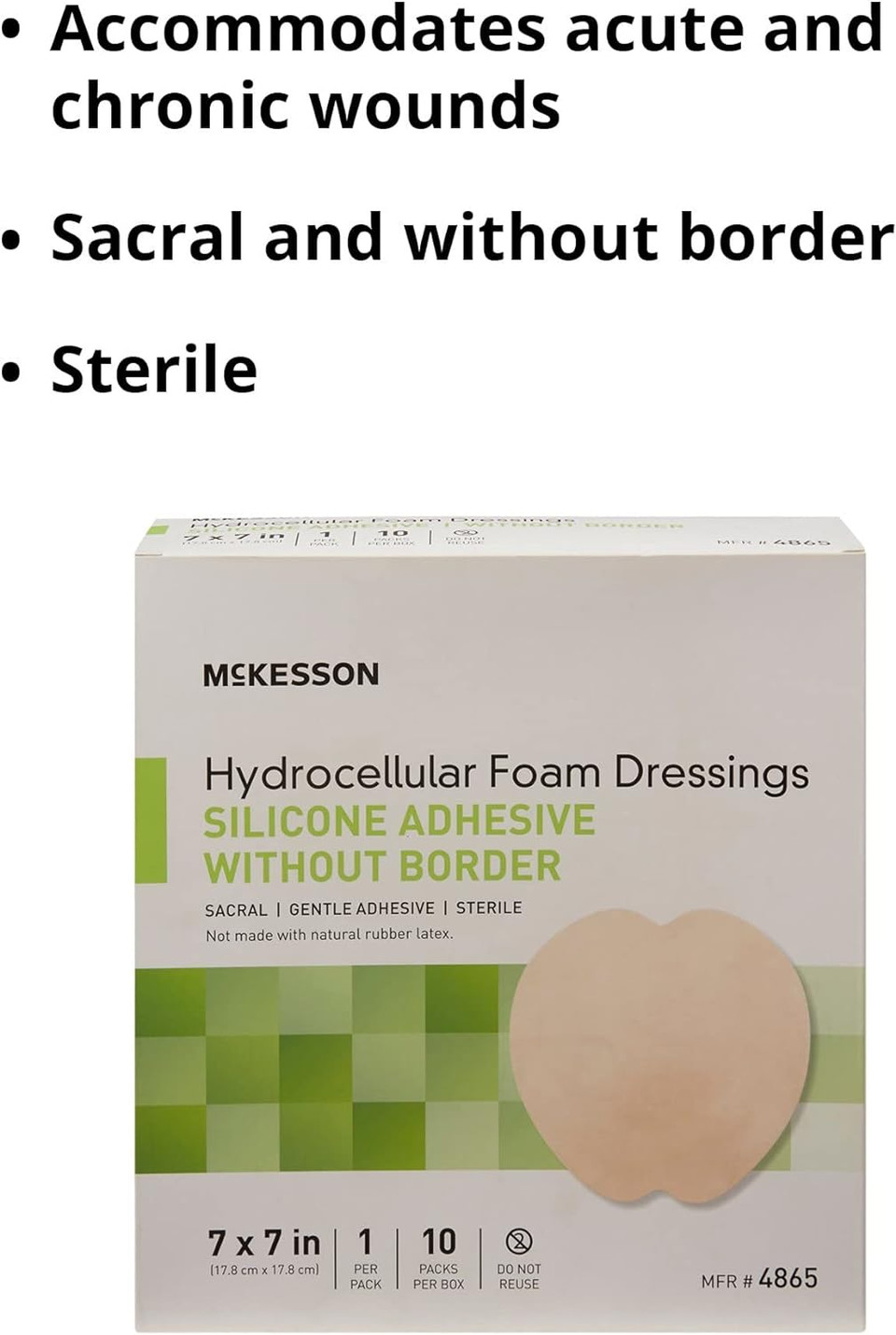 Mckesson Hydrocellular Foam Dressing, Sterile, Silicone Adhesive Without Border, 3 In X 3 In, 10 Count, 1 Pack