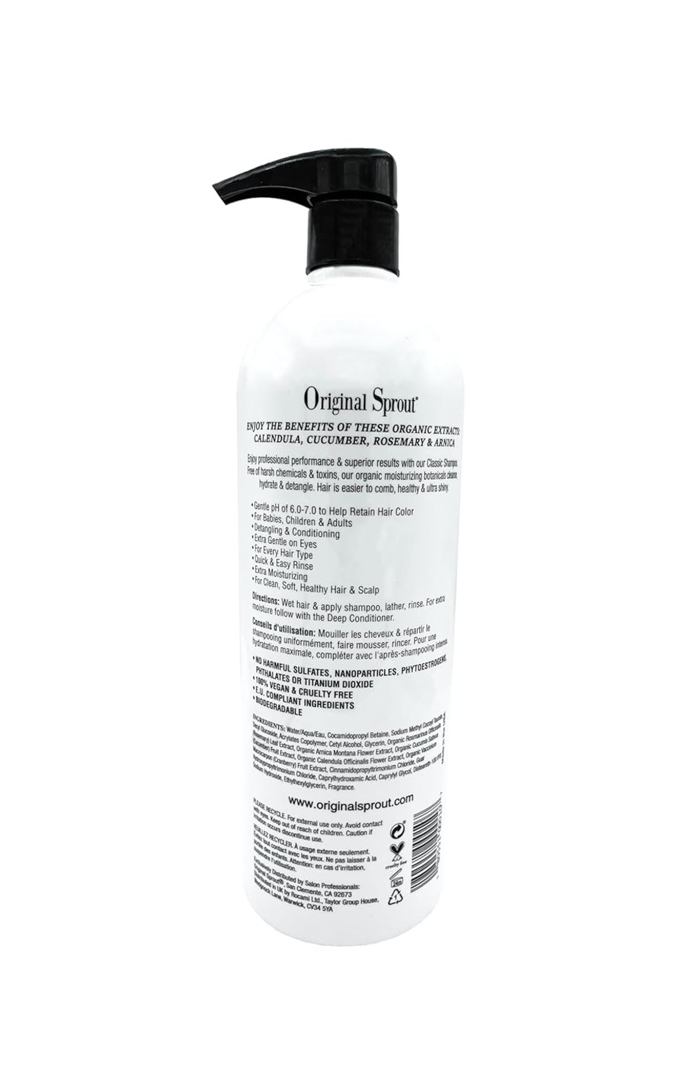 Original Sprout Classic Shampoo for All Hair Types, Vegan Shampoo, 32 oz. Bottle