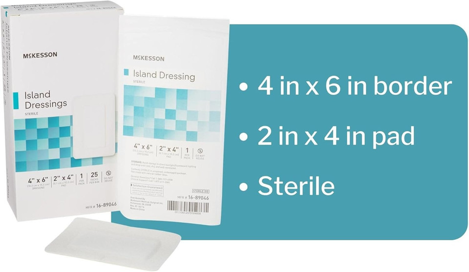 Mckesson Island Dressing, Sterile, Polypropylene/Rayon, 4 In X 6 In, 25 Count, 4 Packs, 100 Total