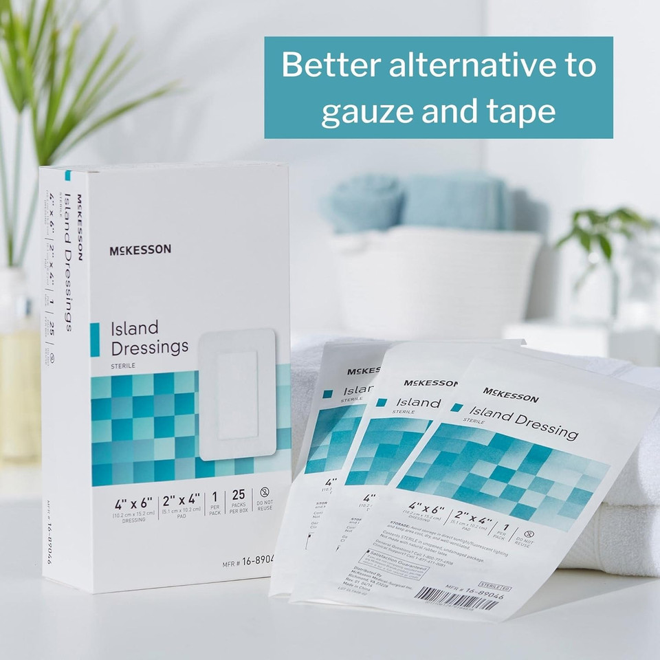 Mckesson Island Dressing, Sterile, Polypropylene/Rayon, 4 In X 6 In, 25 Count, 4 Packs, 100 Total