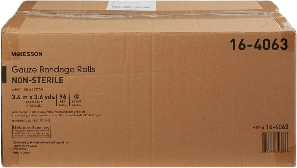 Mckesson Gauze Bandage Rolls, Non-Sterile, 6-Ply, 100% Cotton, 3 2/5 In X 3 3/5 In, 96 Count