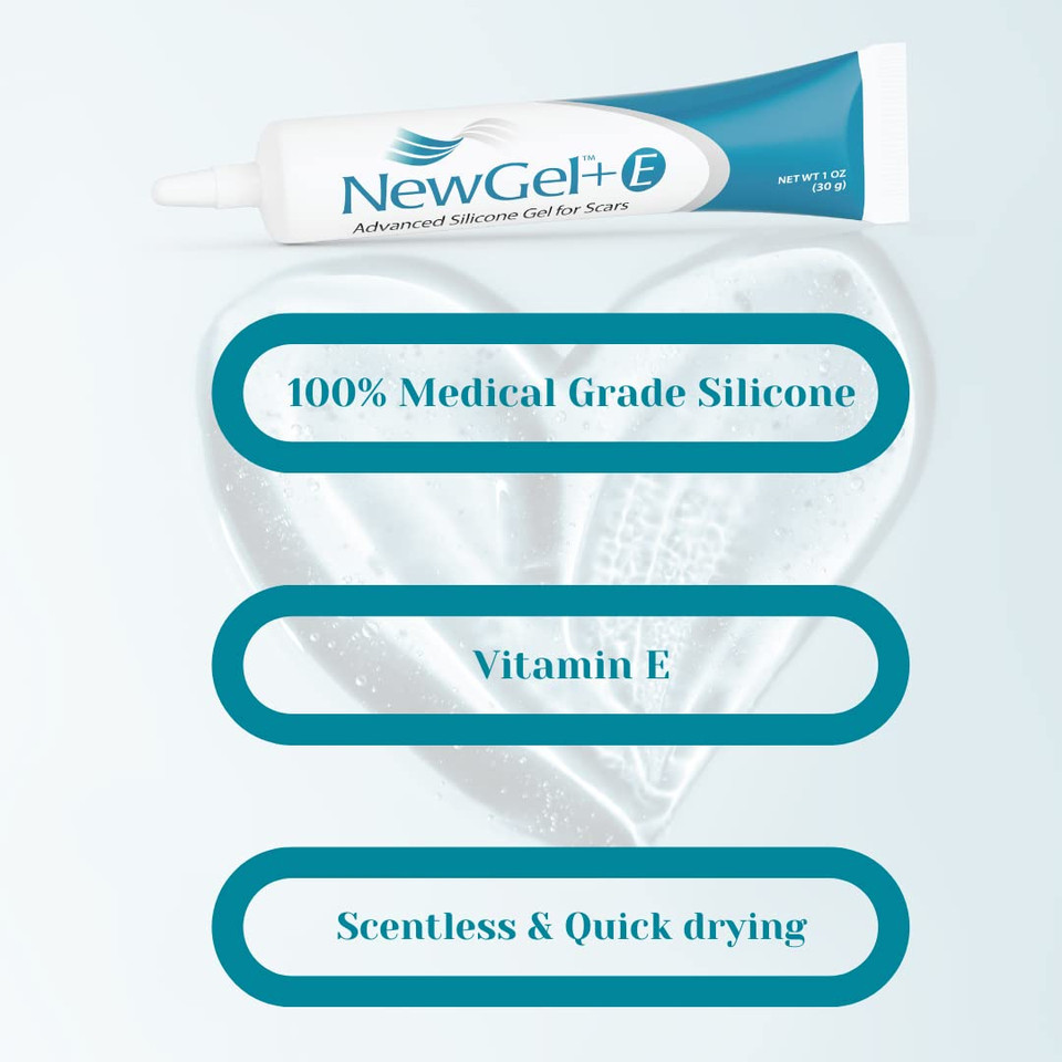 Newgel+E Advanced Silicone Scar Treatment Gel For Old And New Scars W Vitamin E, For Surgery, Injury, Keloids, Burns, And Facial Blemish Scars (1 Oz)1 Ounce