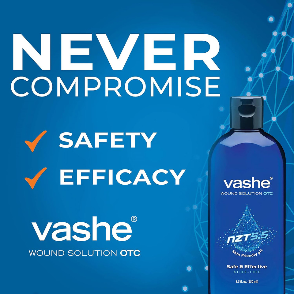 Vashe Wound Solution Otc | Pure Hypochlorous Acid-Preserved Wound Cleanser | Home Wound Care | Non-Cytotoxic And Skin-Neutral Ph | 8.5 Fl Oz