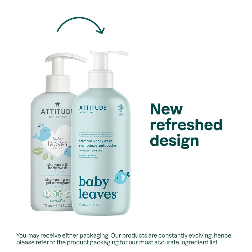 Attitude 2-In-1 Shampoo And Body Wash For Baby, Ewg Verified, Dermatologically Tested, Vegan, Pear Nectar, 16 Fl Oz