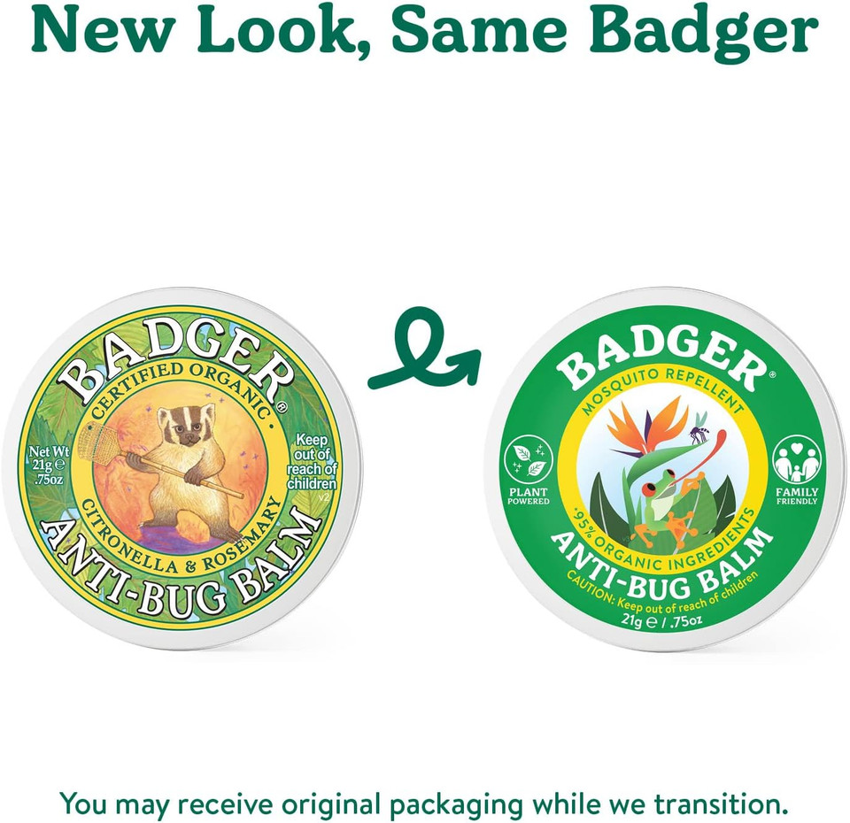 Badger Bug Repellent, Organic Deet-Free Mosquito Repellent With Citronella & Lemongrass, Easy To Use Travel Size Camping Essential, Family Friendly Insect Repellent Balm, 75 Oz Tin