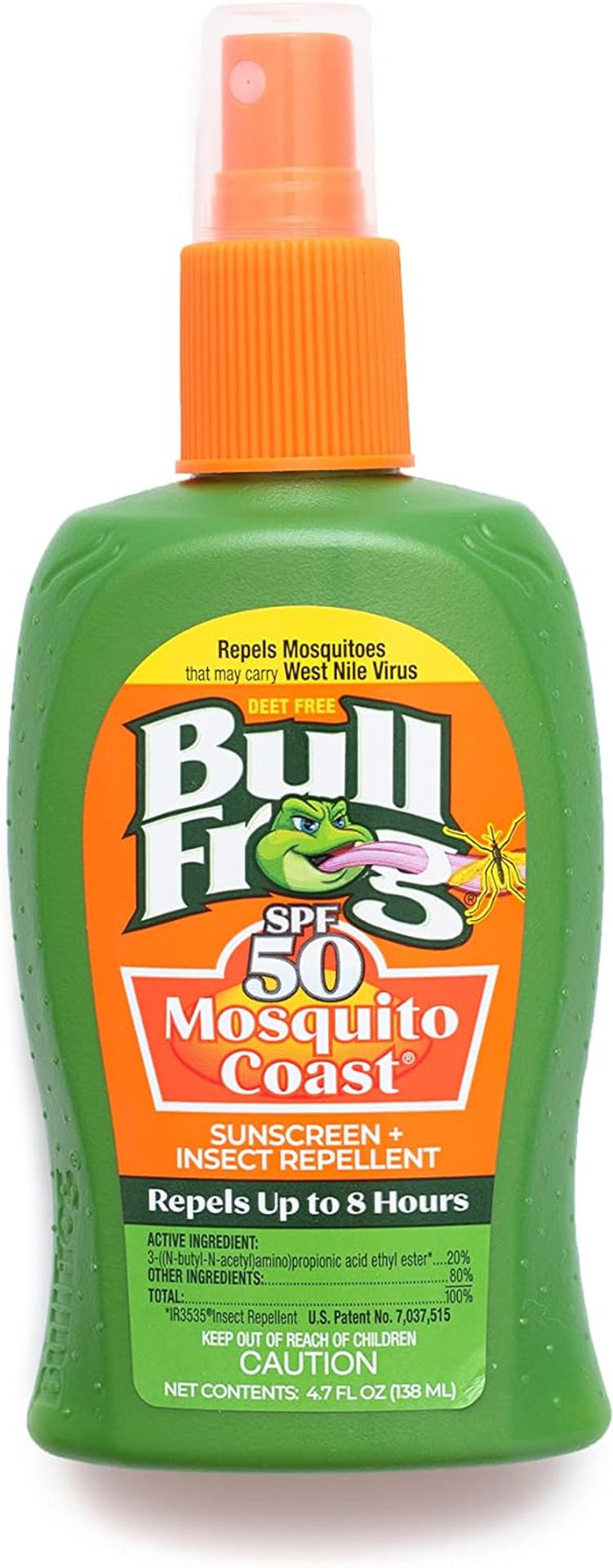 Bullfrog Mosquito Coast Bug Spray Insect Repellent + Sunscreen Spf 50, Pump Spray 4.7 Fl Oz