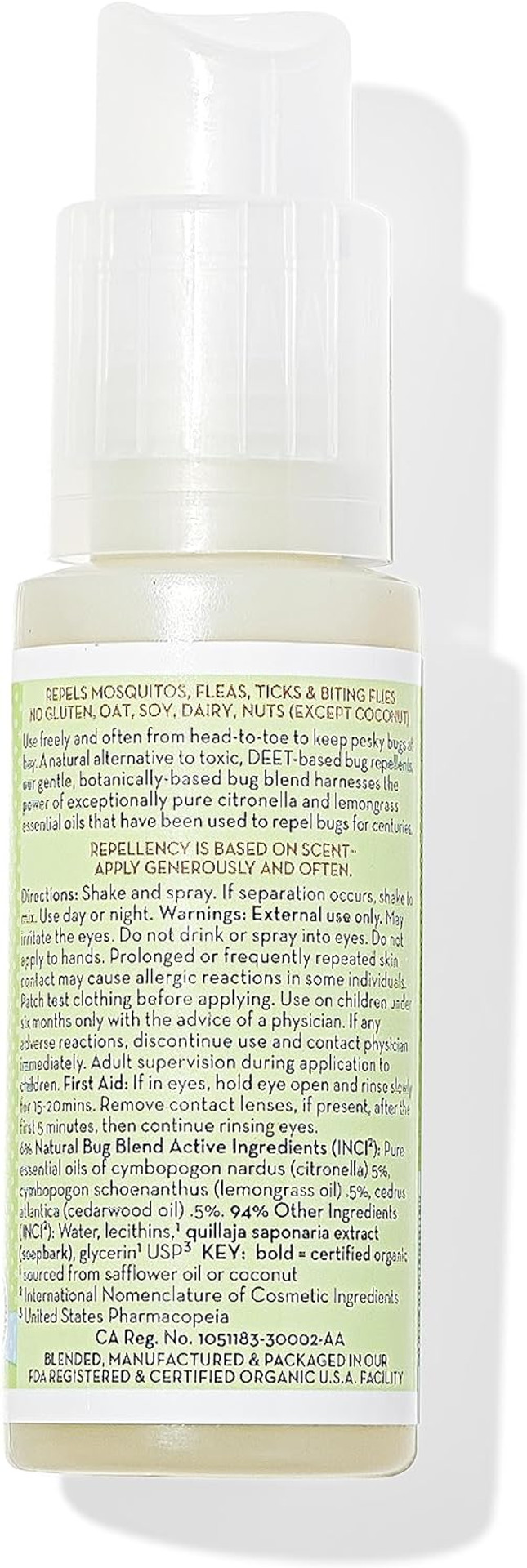California Baby Natural Bug Repellent Spray | Citronella Bug Spray | Deet-Free | Repels Mosquitoes + Bugs | Allergy Friendly | Great Smell | Baby & Adult Insect Repellent Spray | 59 Ml / 2 Oz
