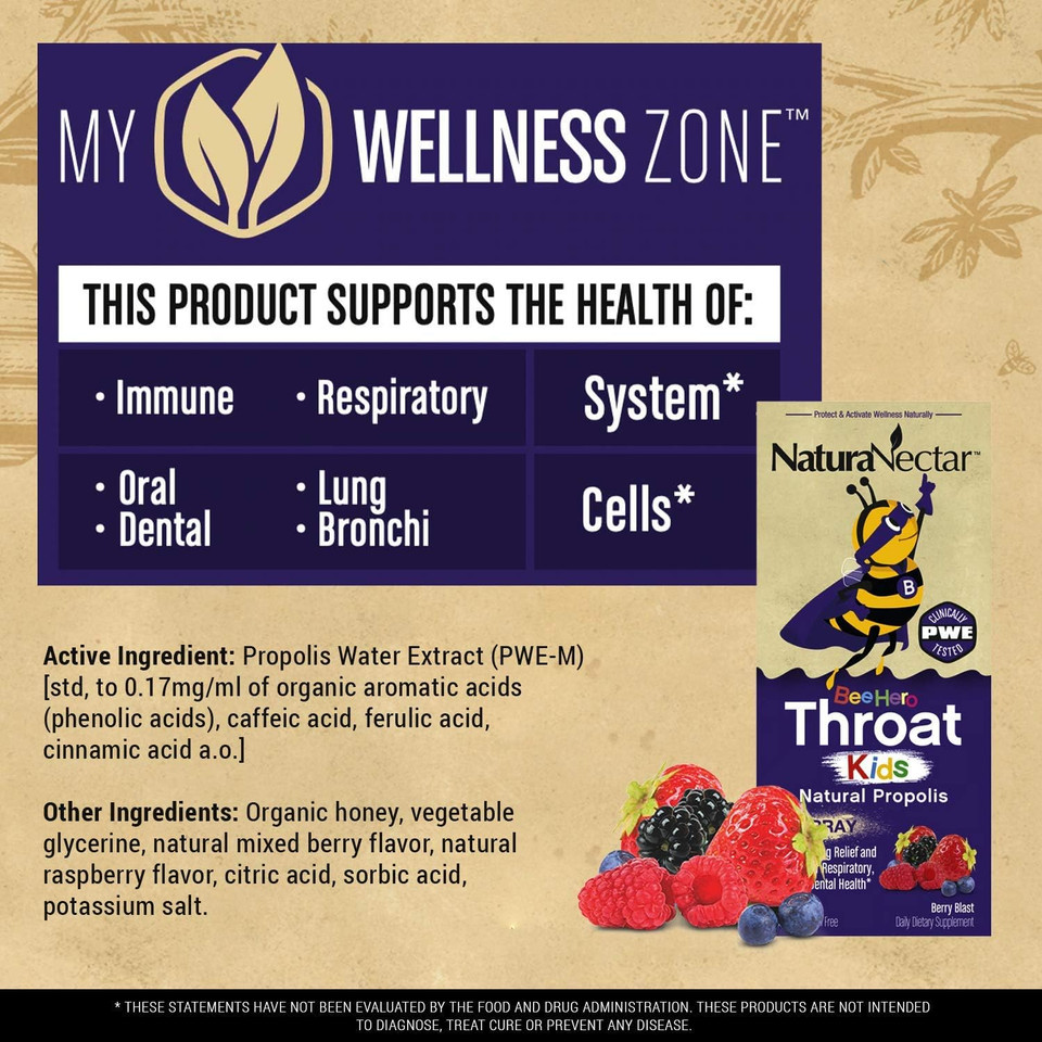 Naturanectar Beehero Natural Propolis Throat Spray (30 Ml) Supports Respiratory System And Oral Health For Kids, Alcohol And Gluten Free, Berry Blast