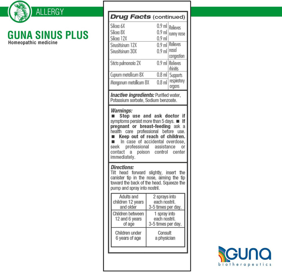 Guna Sinus Plus Homeopathic Sinus Relief Medicine For Runny Nose, Congestion, Sinusitis, Headache, Non-Drowsy - 1 Ounce Nose Spray