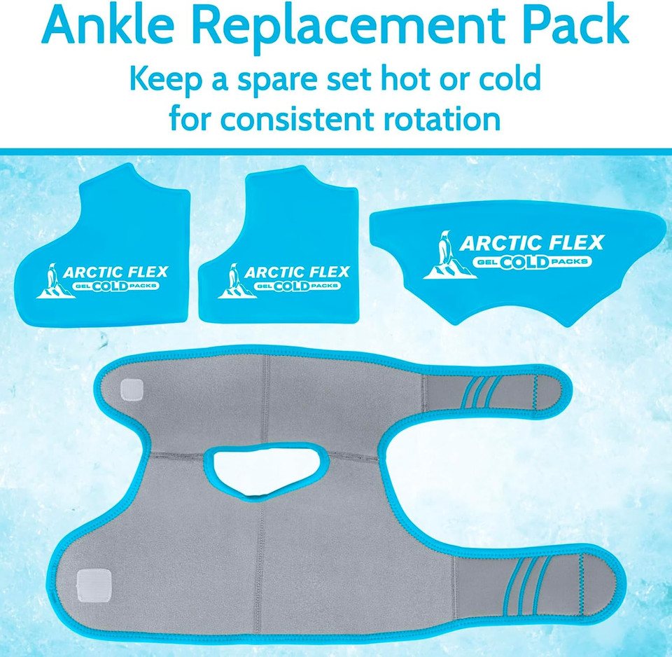 Arctic Flex Gel Replacement Packs - Gel Ice Packs Reusable for Ankle Ice Brace - Hot and Cold Gel Pack for Injuries, Pain Relief, Swelling - Flexible Therapy Compression Wrap - Athletic, Women, Men