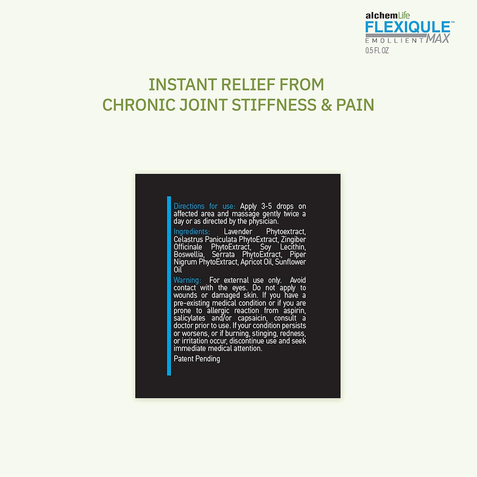 Alchemlife Flexiqule Max - Fast Acting Emollient Supporting Natural Joint & Muscle Relief - Soothes Stiffness & Aids Mobility - Powerful Phyto-Actives Of Ginger, Boswellia & Piperine - (15Ml Pump)