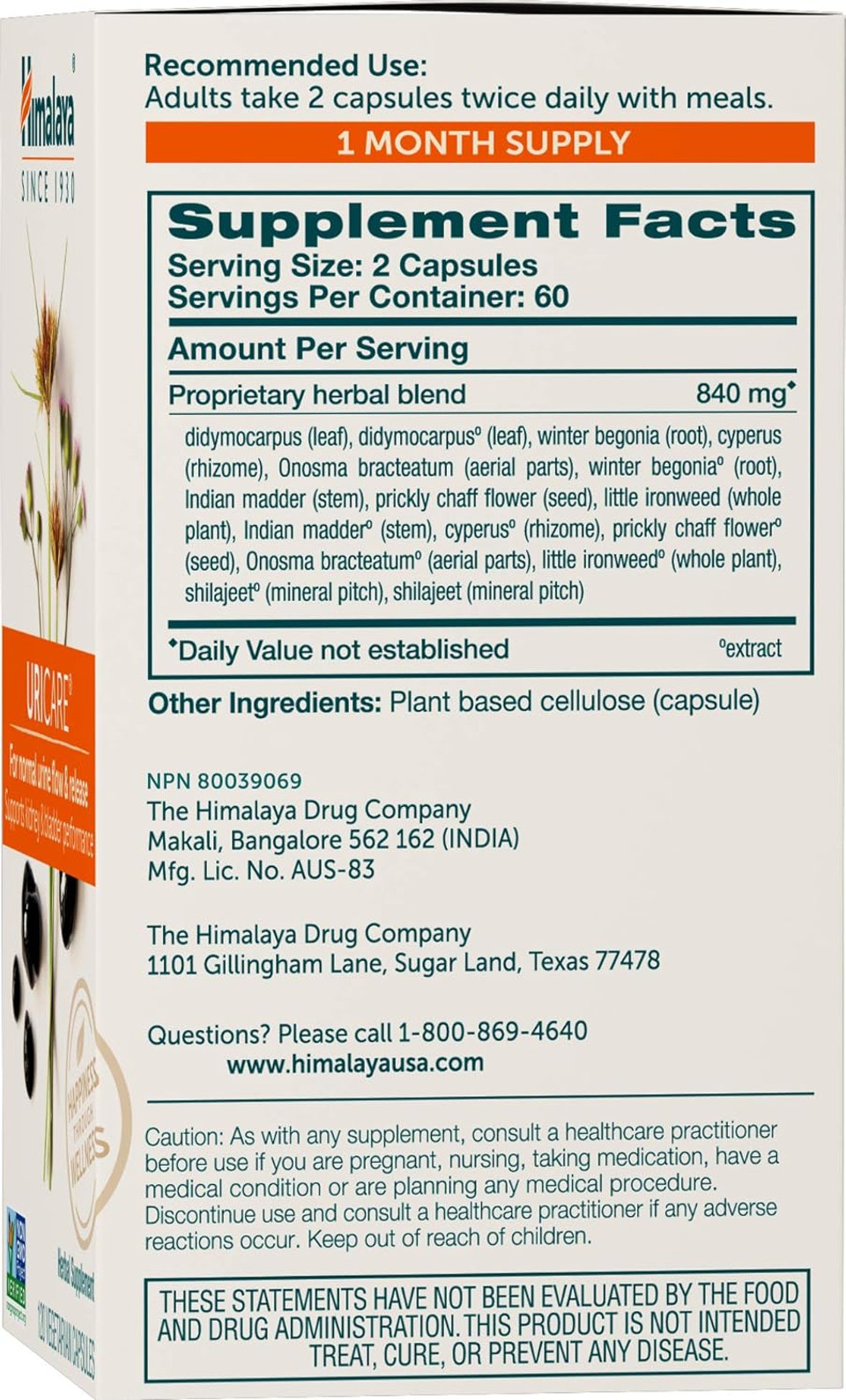 Himalaya Uricare Herbal Supplement, Kidney & Bladder Support, Urinary Tract & Urine Flow Support, Caffeine-Free, Non-Gmo, Gluten Free, Vegetarian, 120 Capsules, 30 Day Supply Himalaya Uricare Herbal Supplement, Kidney & Bladder Support, Urinary Tract & Urine Flow Support, Caffeine-Free, Non-Gmo, Gluten Free, Vegetarian, 120 Capsules, 30 Day Supply