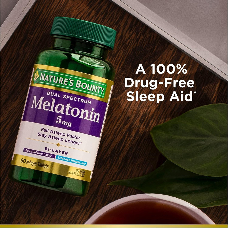 Nature'S Bounty Melatonin 5Mg Dual Spectrum, 100% Drug Free Sleep Supplement, Quick Release And Extended Release, Promotes Relaxation And Sleep Health, 60 Bi-Layer Tablets60 Count (Pack Of 1)