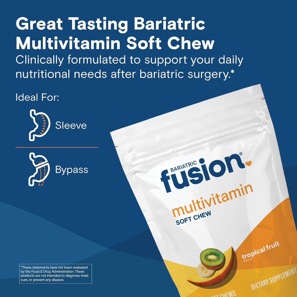 Bariatric Fusion Bariatric Multivitamin Soft Chew | Tropical Fruit Flavor | Chewy For Post Bariatric Surgery Patients Including Gastric Bypass And Sleeve Gastrectomy | 60 Count | 1 Month Supply