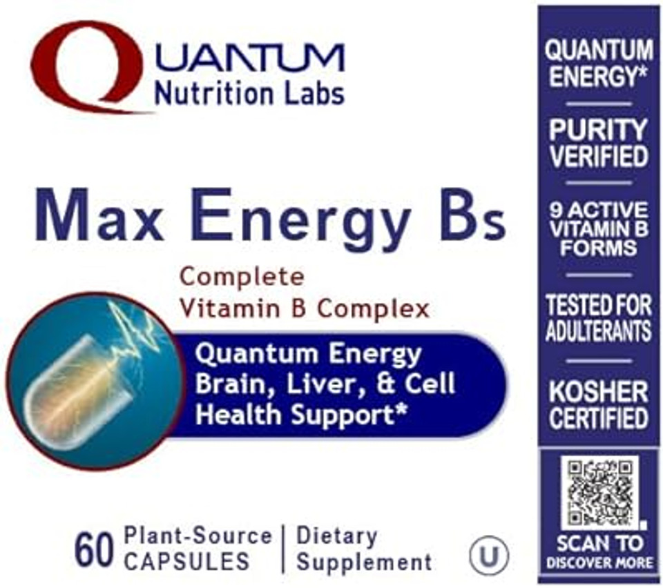 Quantum Nutrition Labs Max Engergy B - High Potency Vitamin B Complex Formula - 60 Plant-Based Capsules