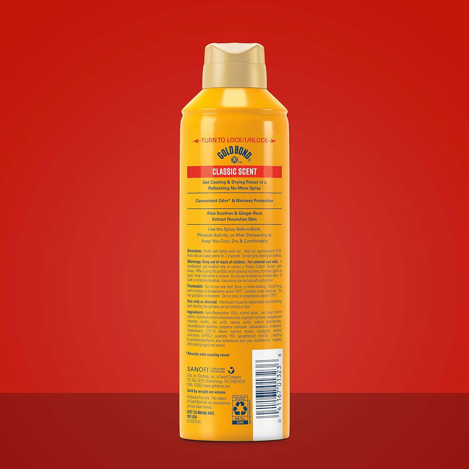 Gold Bond No Mess Talc-Free Body Powder Spray, 7 Oz., Classic Scent, With A Triple Action Formula