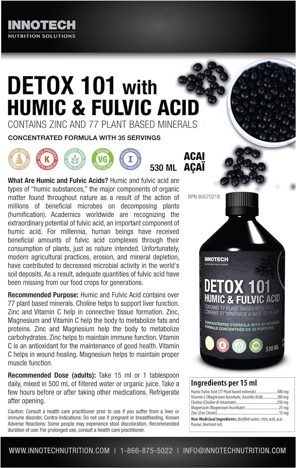 Innotech Nutrition: Detox 101 With Humic And Fulvic Acid, Acai Green Tea- 500Ml Innotech Nutrition: Detox 101 With Humic And Fulvic Acid, Acai Green Tea- 500Ml