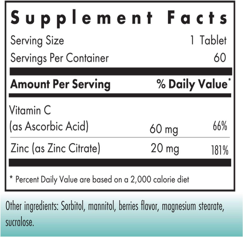Nutricology Zinc Chewables With Vitamin C - Immune Support - 60 Chewable Tablets