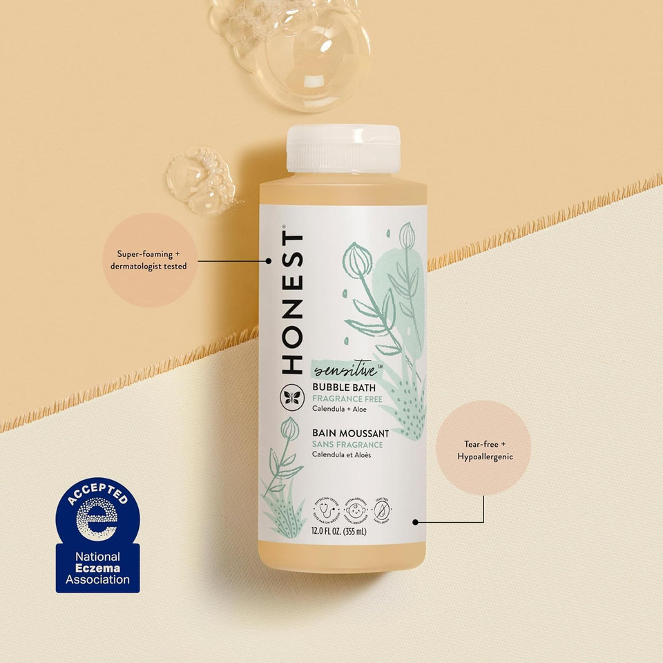 The Honest Company Foaming Bubble Bath | Gentle For Baby | Naturally Derived, Tear-Free, Hypoallergenic | Lavender Calm, 12 Fl Oz