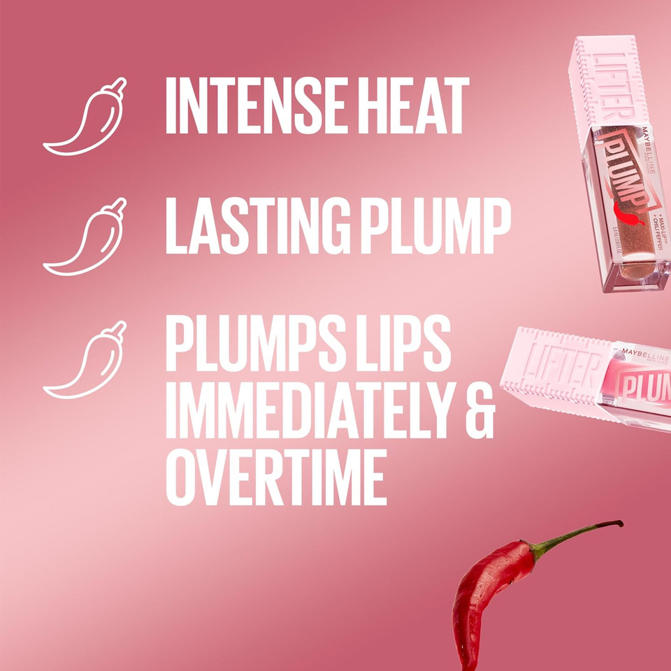 Maybelline Lifter Gloss Lifter Plump, Plumping Lip Gloss With Chili Pepper And 5% Maxi-Lip, Mauve Bite, Sheer Mauve Shimmer, 1 Count2 Mauve Bite