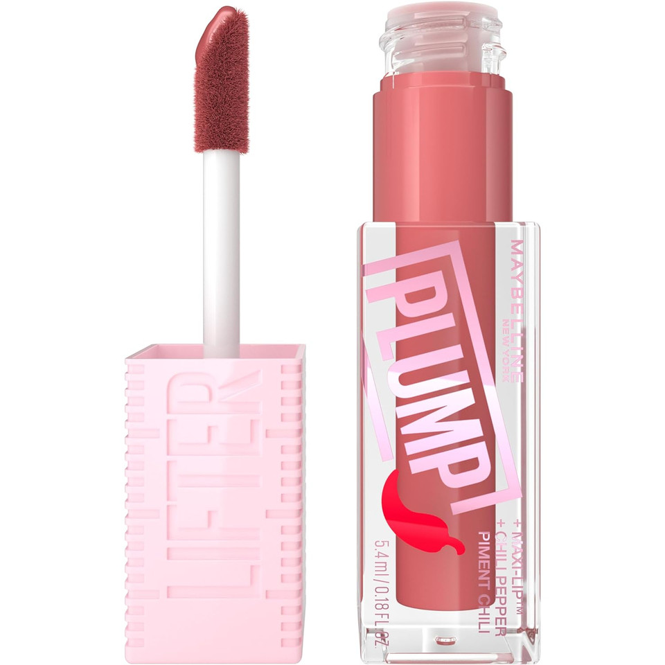 Maybelline Lifter Gloss Lifter Plump, Plumping Lip Gloss With Chili Pepper And 5% Maxi-Lip, Peach Fever, Peachy Nude Cream, 1 Count5 Peach Fever
