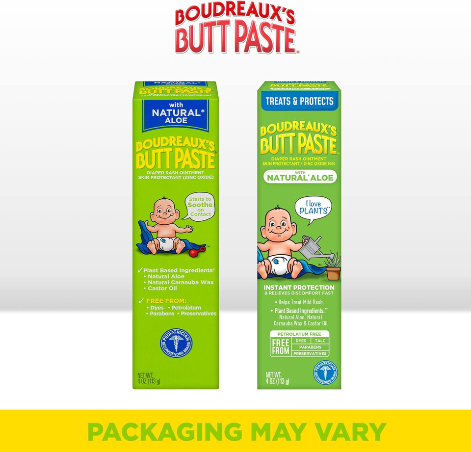 Boudreaux'S Butt Paste With Natural* Aloe Diaper Rash Cream, Ointment For Baby, 4 Oz Tube