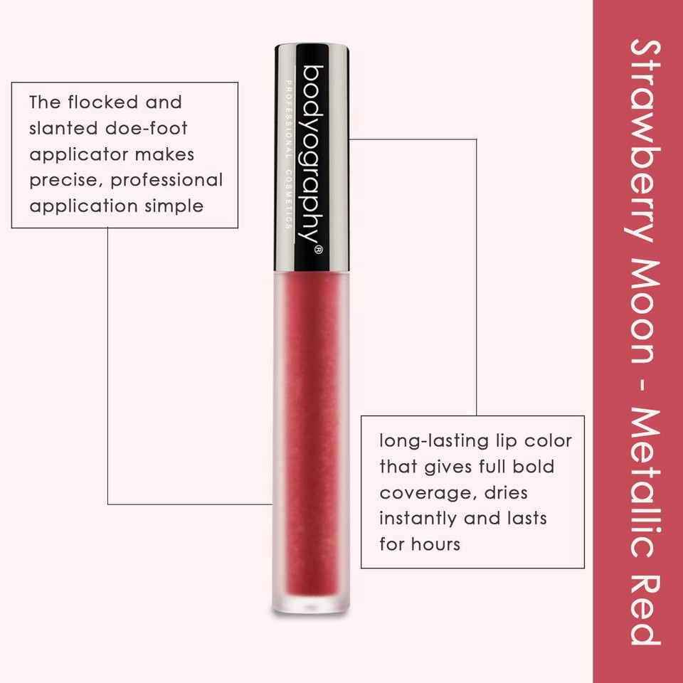 Bodyography Matte Lip Lava Liquid Lipstick (Strawberry Moon): Metallic Red Salon Makeup Long-Wearing Lipstick With Soft Opaque Finish | Vegan, Gluten-Free, Cruelty-Free, Paraben-Freestrawberry Moon (Metallic Red)