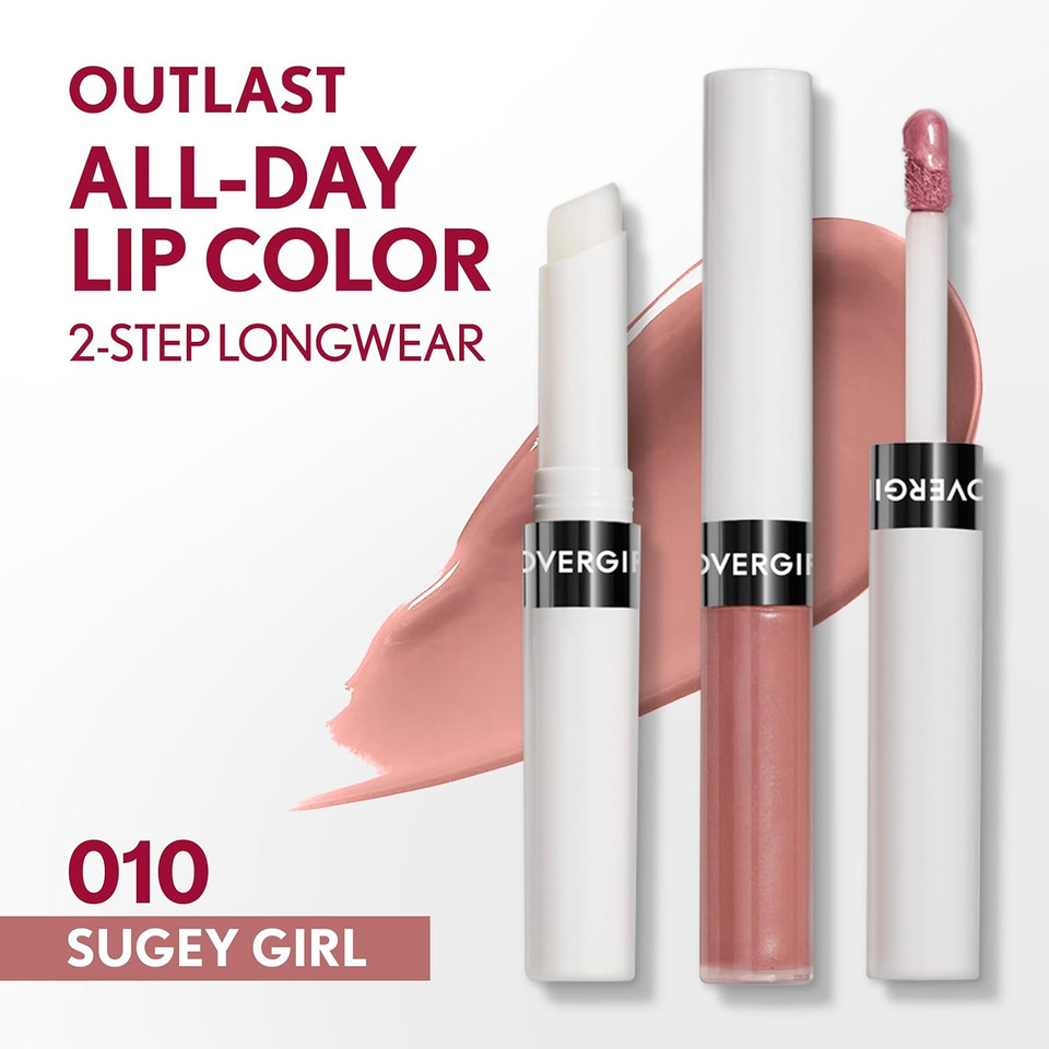 Covergirl Outlast All-Day, 010 Sugey Girl, Lip Color, 24-Hour Wear, Hydrating Balm, Kiss-Proof, Moisturizing, Vegan Formula, 0.07Oz/0.08Oz010 Sugey Girl