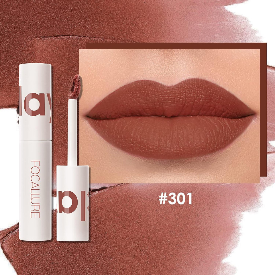 Focallure Velvet Matte Liquid Lipstick, Satin-Finish, High Pigmented Lip Color, Cheeks And Lips Tint, Lightweight, Quick-Drying, Woodsy Rose301 Woodsy Rose