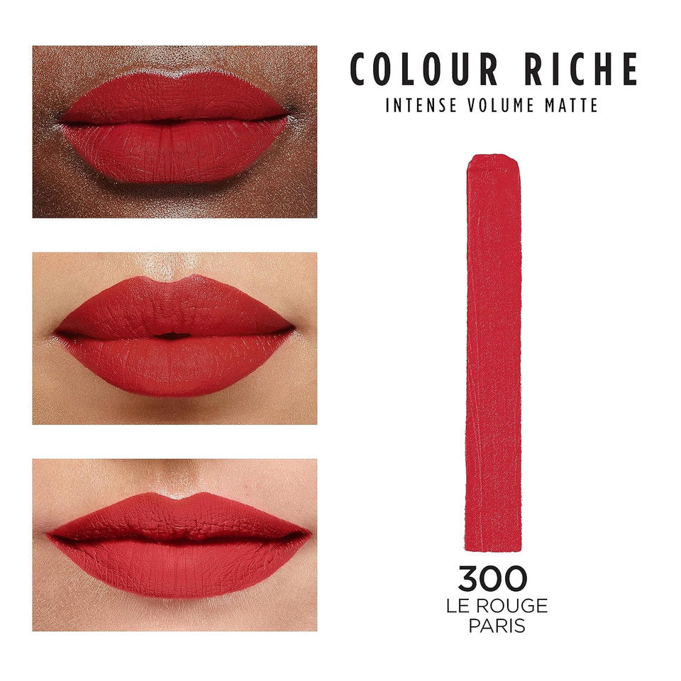 LOréal Paris Colour Riche Intense Volume Matte Lipstick, Lip Makeup Infused with Hyaluronic Acid for up to 16HR Wear, Le Rouge Paris, 0.06 OzLe Rouge Paris