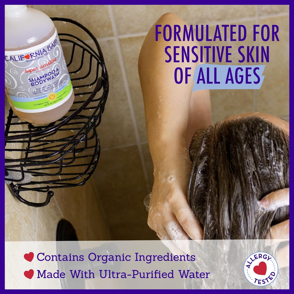 California Baby Super Sensitive Shampoo & Body Wash - No Fragrance - 19 Oz (Pack Of 2)