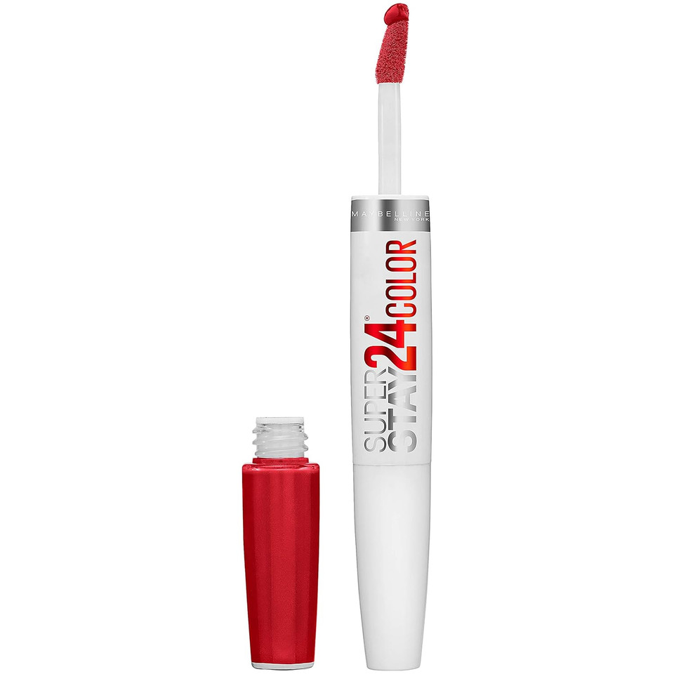 Maybelline Super Stay 24, 2-Step Liquid Lipstick Makeup, Long Lasting Highly Pigmented Color With Moisturizing Balm, Eternal Cherry, Cherry Red, 1 Count200 Eternal Cherry