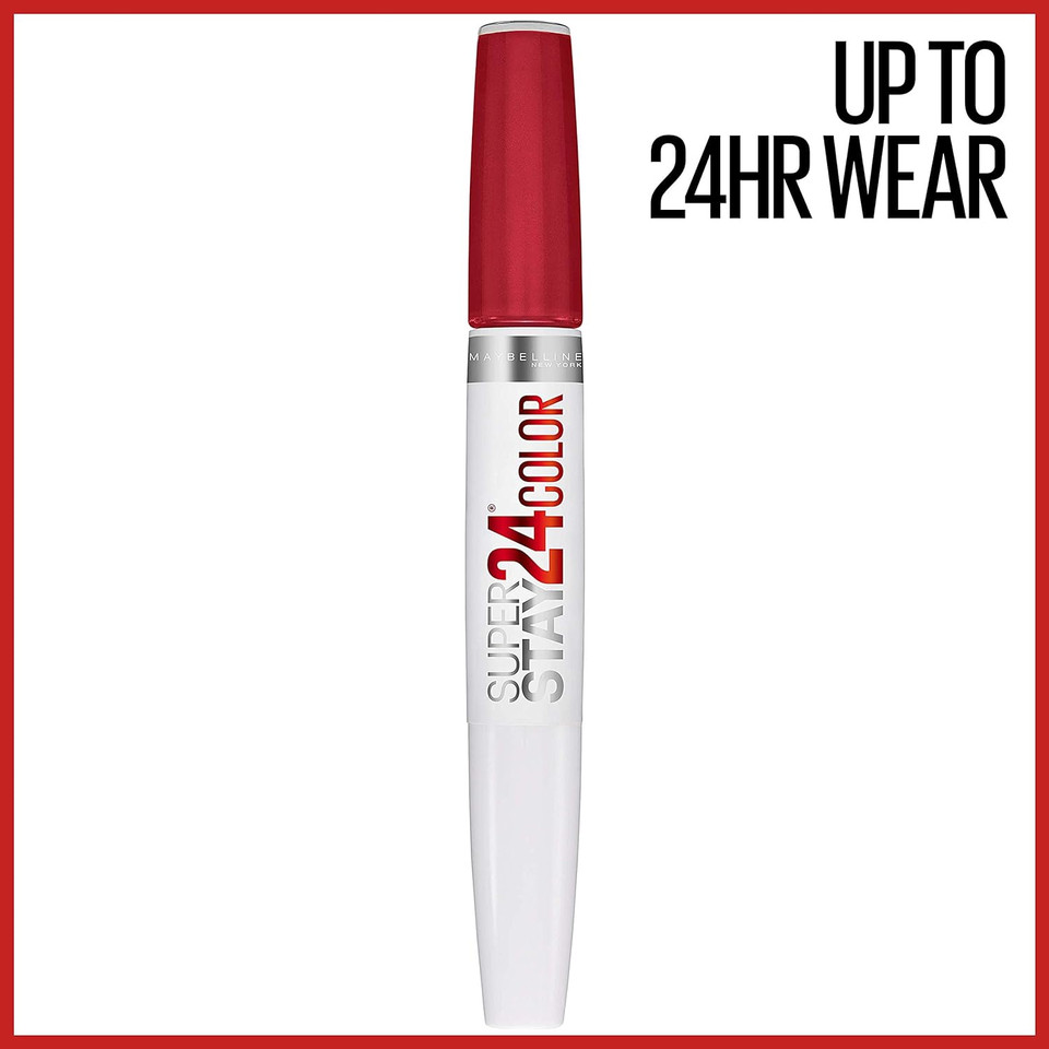 Maybelline Super Stay 24, 2-Step Liquid Lipstick Makeup, Long Lasting Highly Pigmented Color With Moisturizing Balm, Eternal Cherry, Cherry Red, 1 Count200 Eternal Cherry