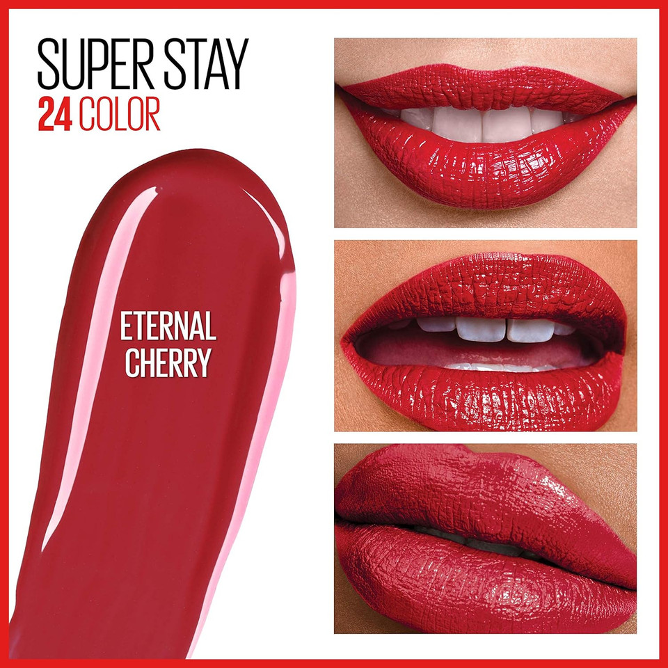 Maybelline Super Stay 24, 2-Step Liquid Lipstick Makeup, Long Lasting Highly Pigmented Color With Moisturizing Balm, Eternal Cherry, Cherry Red, 1 Count200 Eternal Cherry