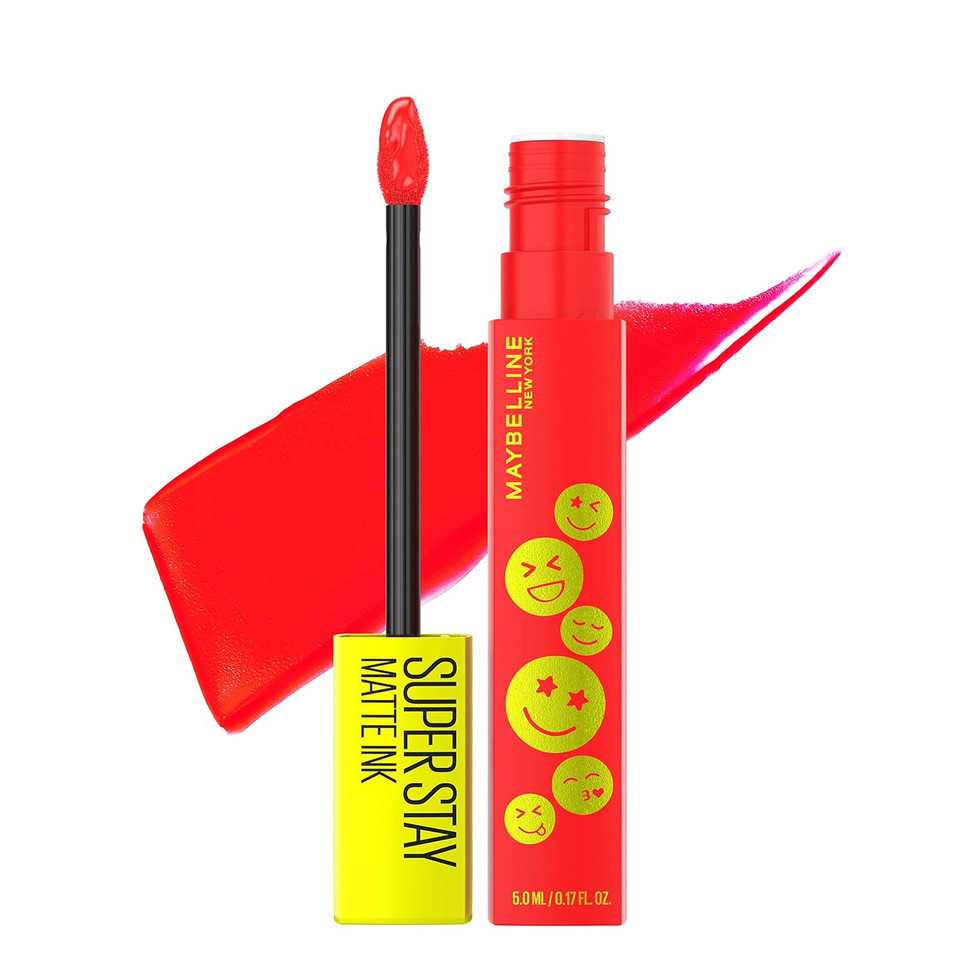 Maybelline Super Stay Matte Ink Liquid Lip Color, Moodmakers Lipstick Collection, Long Lasting, Transfer Proof Lip Makeup, Energizer, Bright Red, 1 Countenergizer
