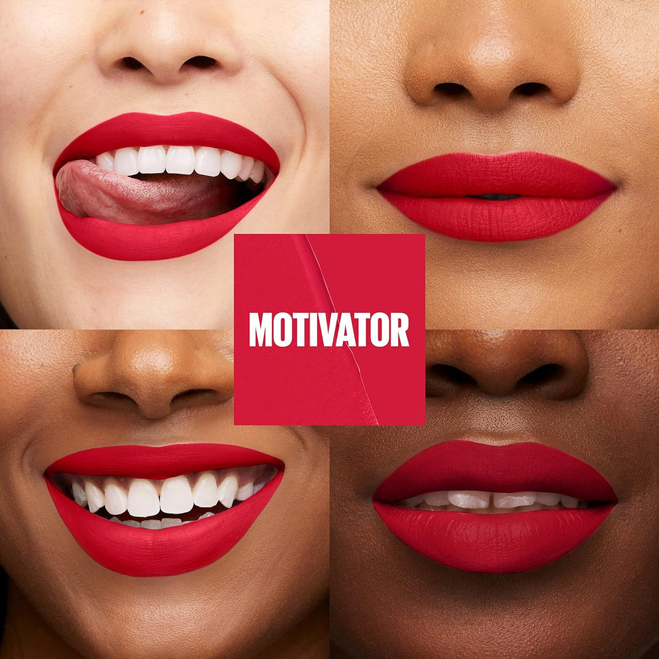 Maybelline Super Stay Matte Ink Liquid Lip Color, Moodmakers Lipstick Collection, Long Lasting, Transfer Proof Lip Makeup, Motivator, Red, 1 Countmotivator0.17 Fl Oz (Pack Of 1)