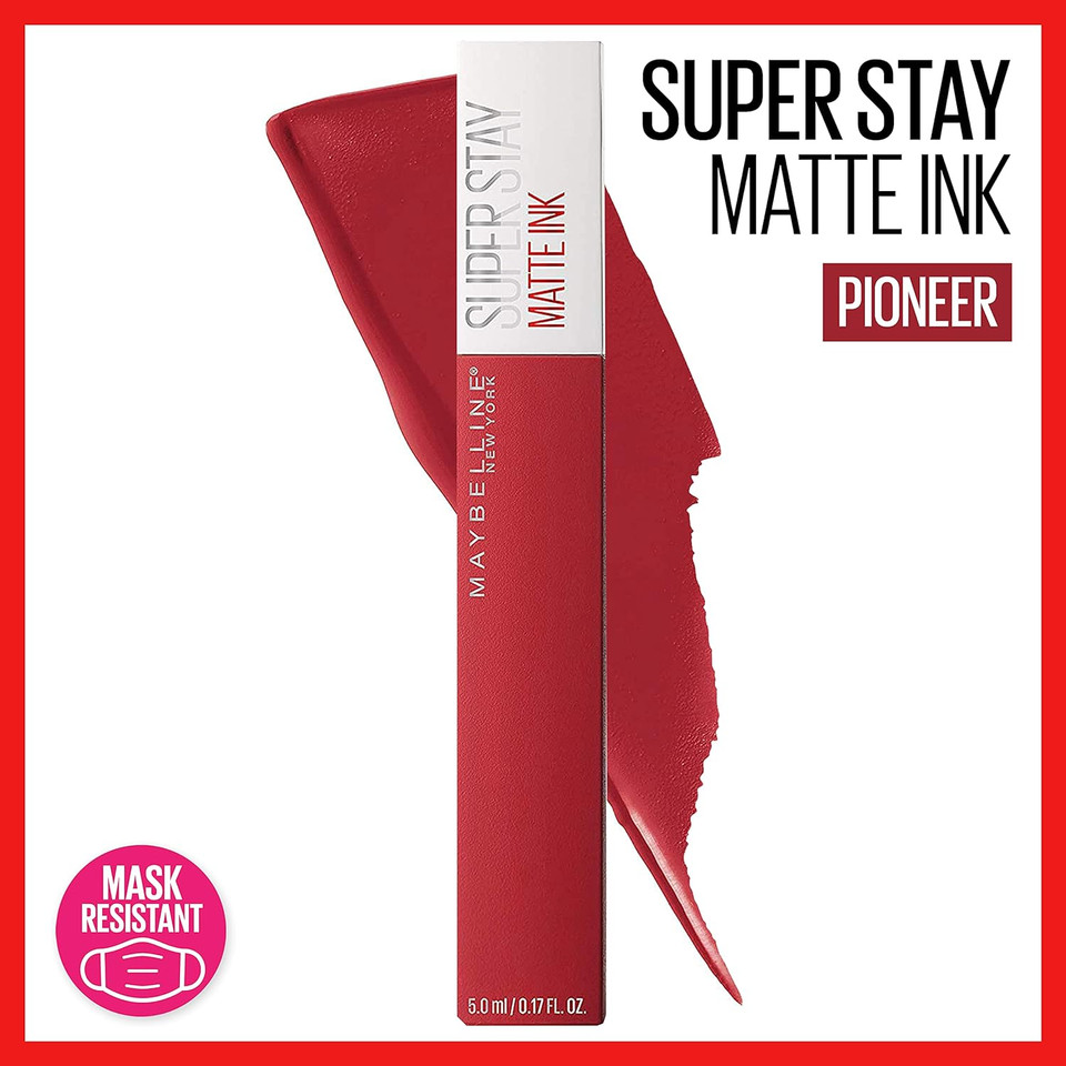 Maybelline Super Stay Matte Ink Liquid Lipstick Makeup, Long Lasting High Impact Color, Up To 16H Wear, Pioneer, Blue Red, 1 Count20 Pioneer