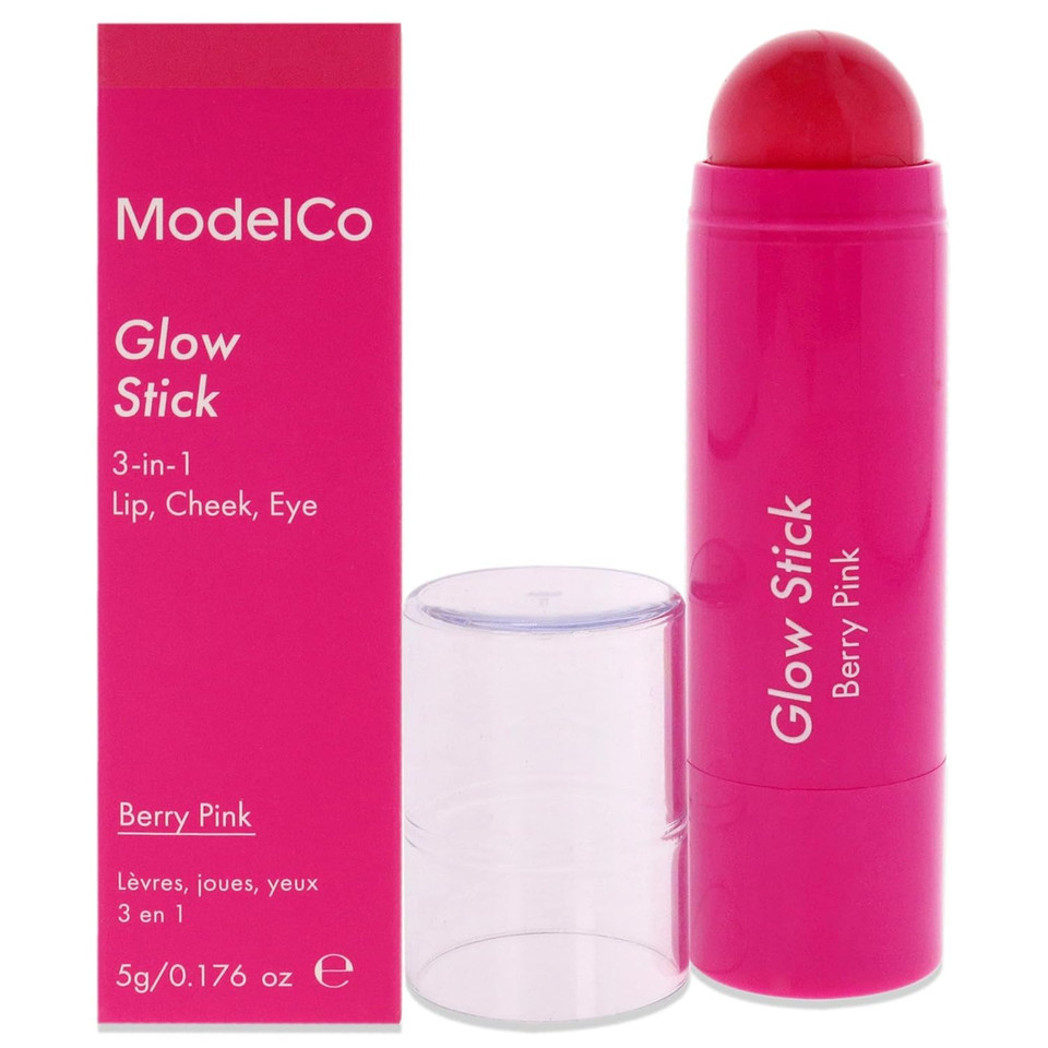 Modelco Glow Stick 3-In-1 - Multi-Use Cream Color Stick - Hydrating Creamy Formula - Delivers Luminous Color For A Healthy Glow - Buildable Coverage From Sheer To Saturated - Berry Pink - 0.176 Oz