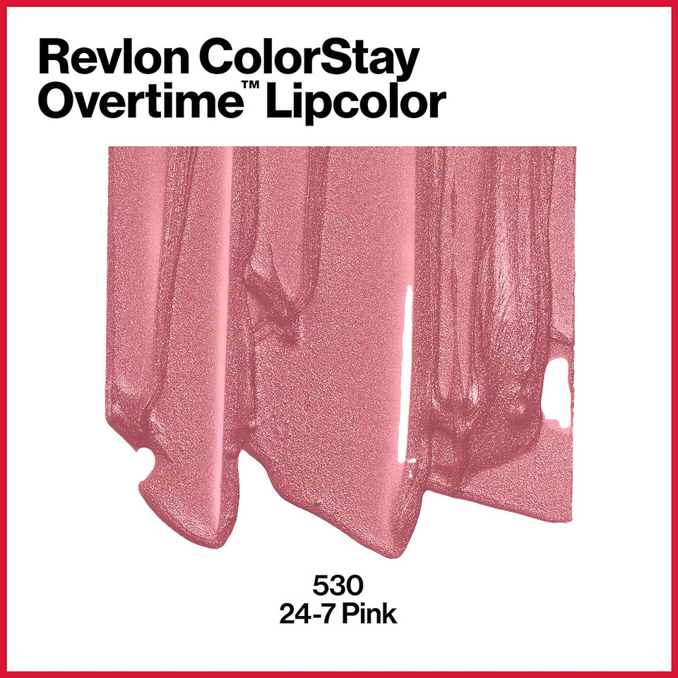 Revlon Colorstay Overtime Lipcolor, Dual Ended Longwearing Liquid Lipstick With Clear Lip Gloss, With Vitamin E In Pink, 24/7 Pink (530), 0.07 Oz
