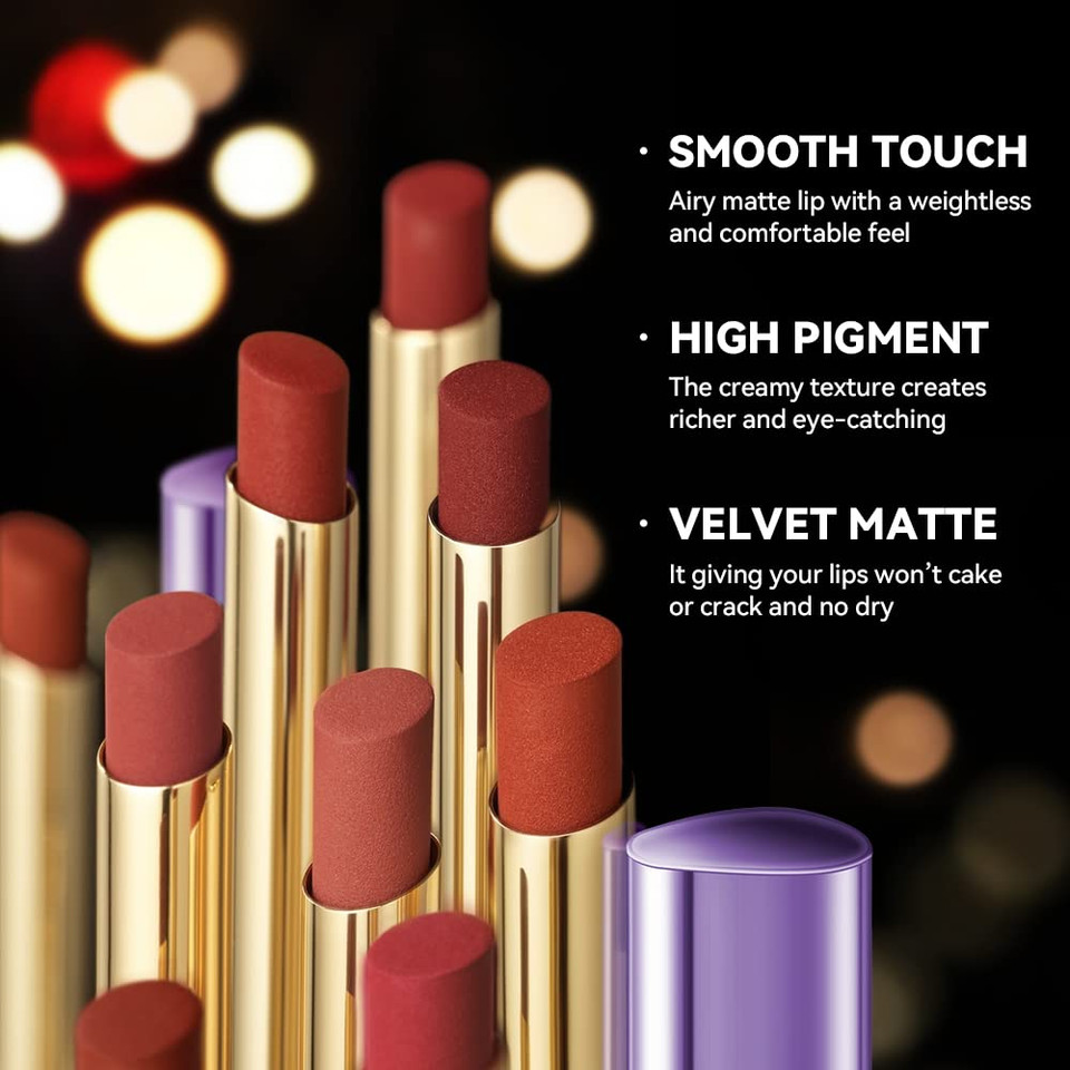 Sace Lady 6 Colors Velvet Matte Lipstick, Silky Smooth High Pigmented Lip Colors For Women Beauty Lips Makeup 0.05Oz (#01)1