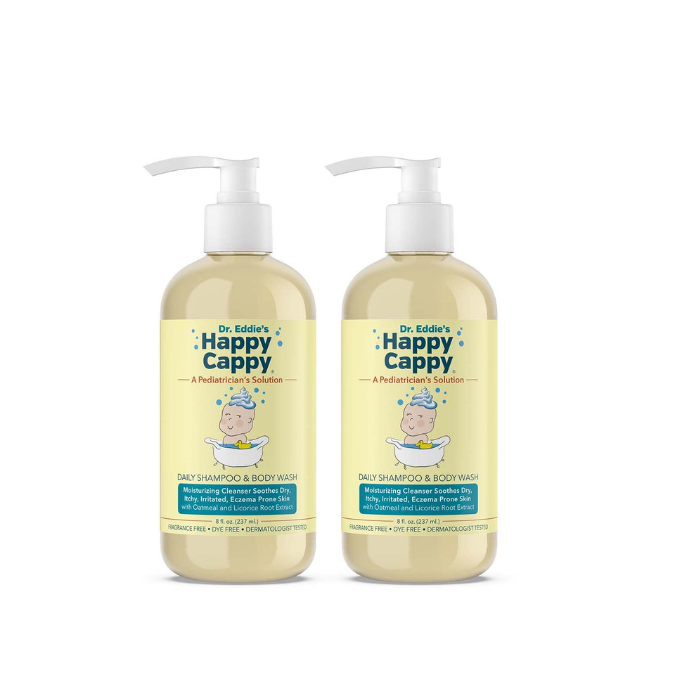 Happy Cappy Daily Shampoo, Face, And Body Wash For Dry, Itchy, Eczema Prone Skin, For Children And Adults, Fragrance And Dye Free, 8 Fl Oz (Pack Of 2)