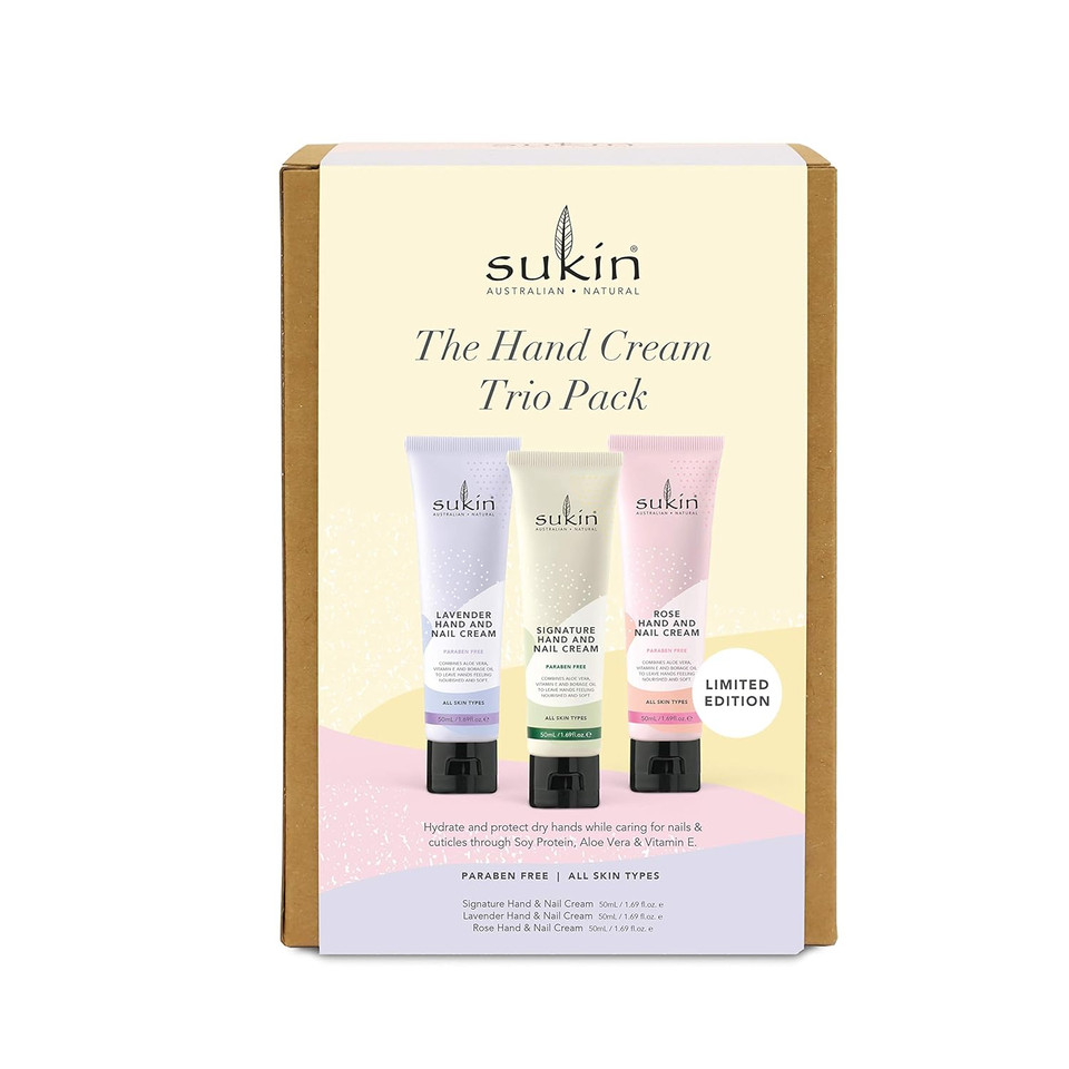 Sukin Limited Edition Hand & Nail Cream Trio Pack, Lavender, Rose & Signature Scents, Set Of 3