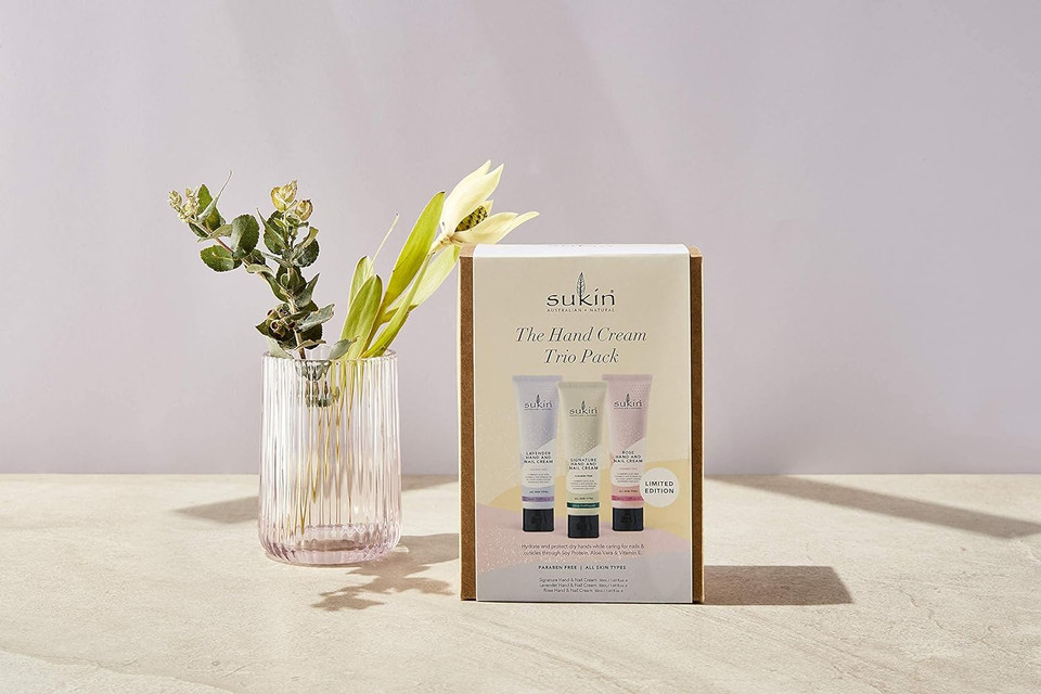 Sukin Limited Edition Hand & Nail Cream Trio Pack, Lavender, Rose & Signature Scents, Set Of 3